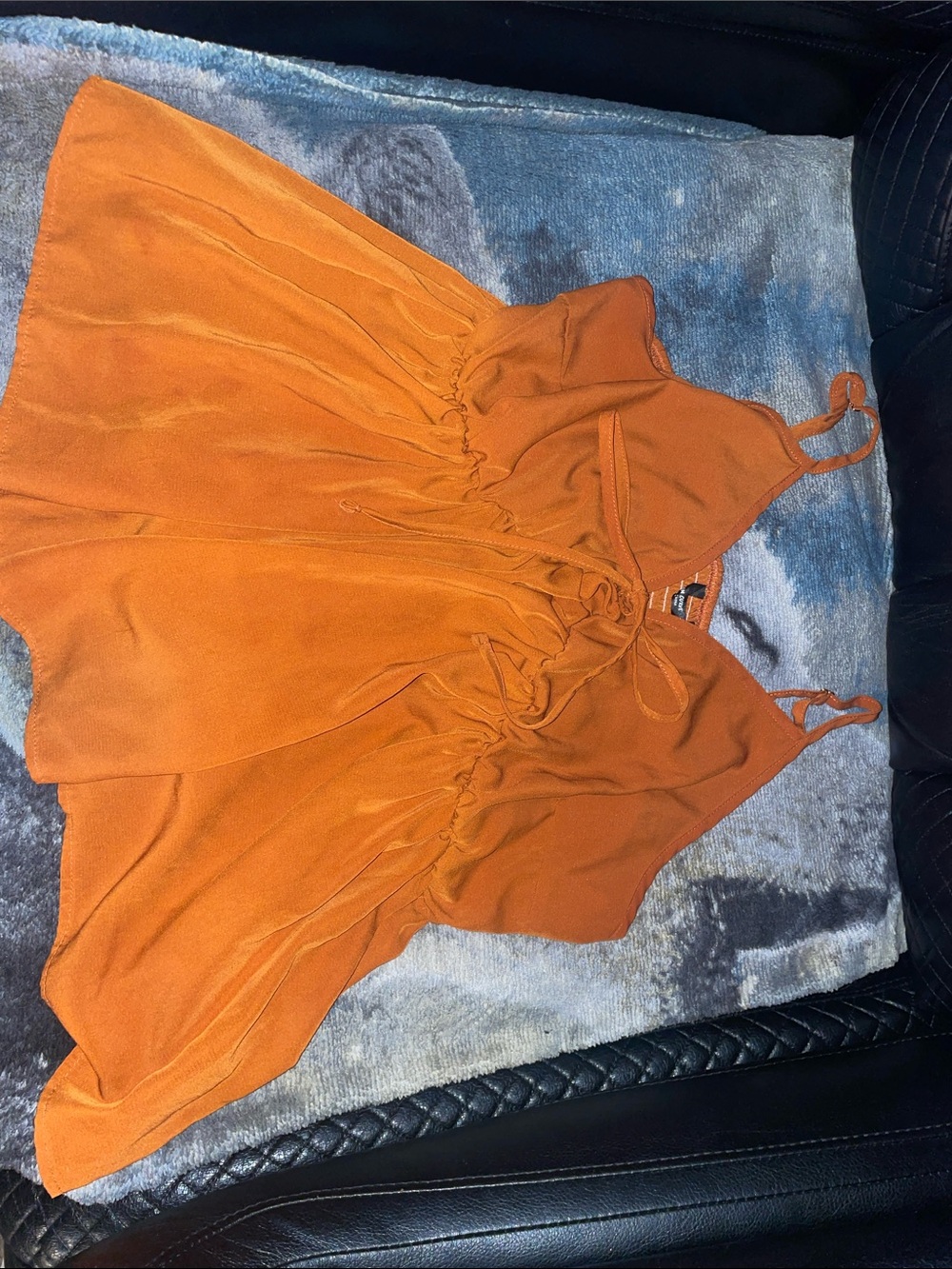 SHEIN Orange V-Neck Spaghetti Strap Ruffle Top